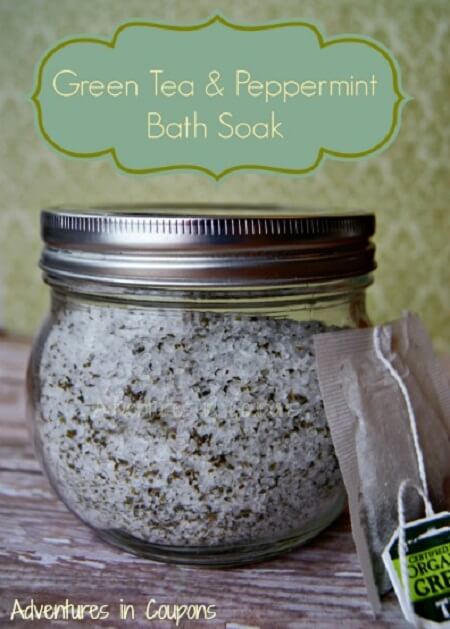 DIY Green Tea and Peppermint Bath Soak - 10 Homemade Natural Bath Soaks/Salts- DIY
