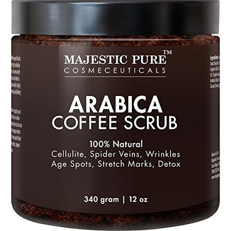 Majestic Pure Arabica Coffee Scrub 12 Oz Natural Body Scrub for Skin Care Stretch Marks Anti Cellulite Treatment - 10 Best Cellulite and Stretch Marks Creams